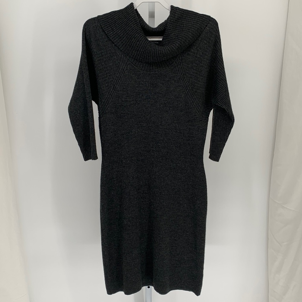 Tahari• Charcoal, Acrylic/Wool Blend BodyCon Sweater Dress with Cowl Neck  SzMED